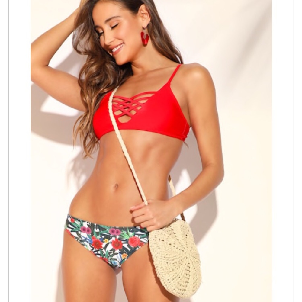 Red & Floral Bikini